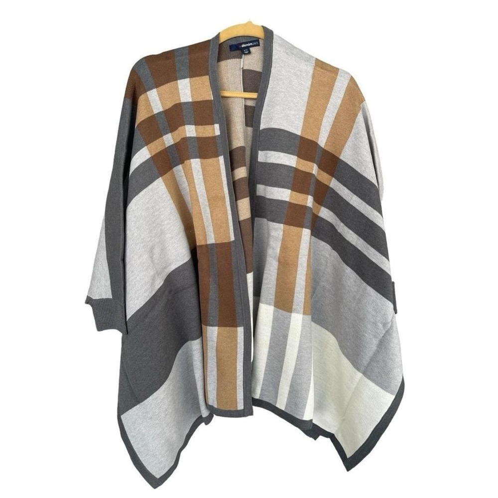 Denim 24/7 Lamarra Gray and Brown‎ short sleeve Cardigan sweater 1X NWT